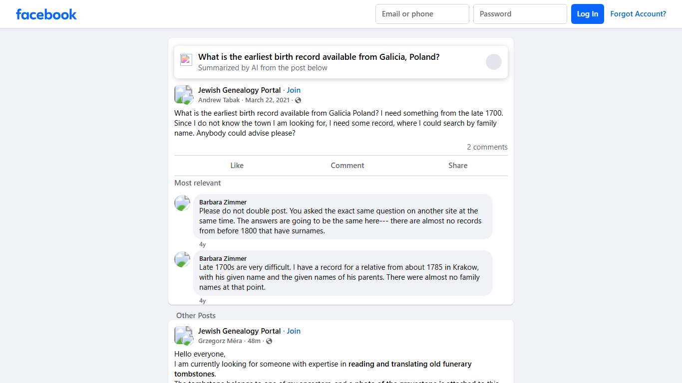 Jewish Genealogy Portal What is the earliest birth record available from Galicia Poland Facebook