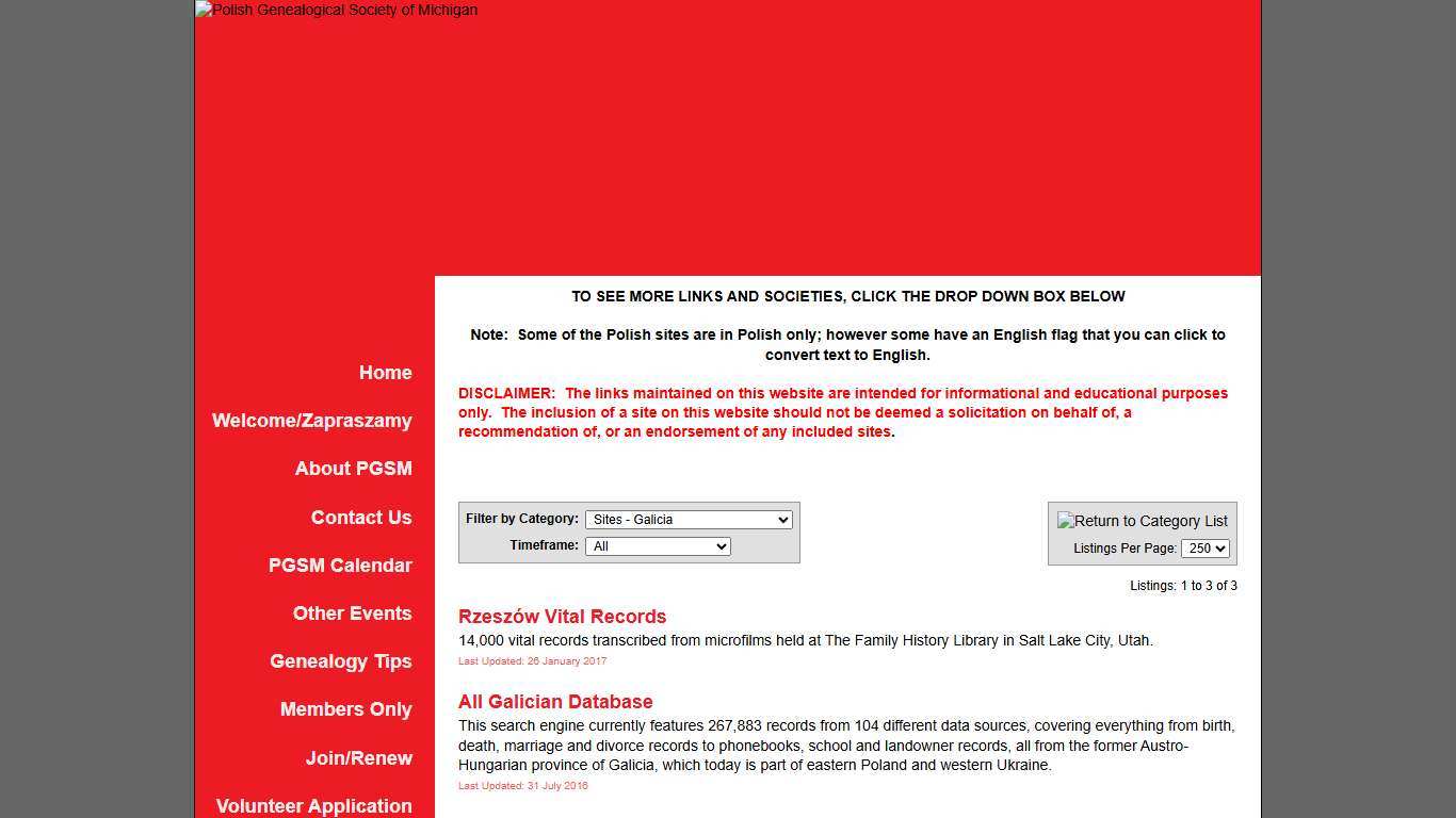 Polish Genealogical Society of Michigan - Web Links