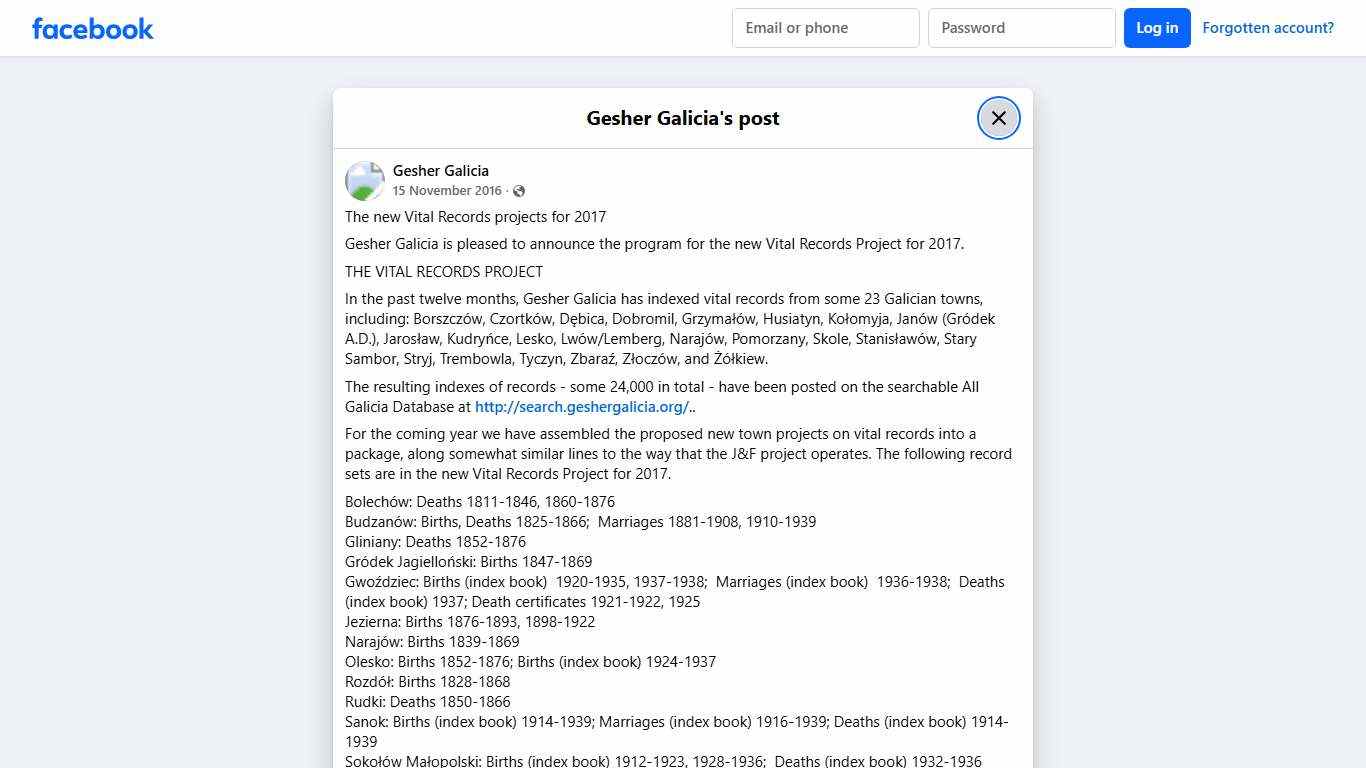 Gesher Galicia - The new Vital Records projects for 2017... Facebook
